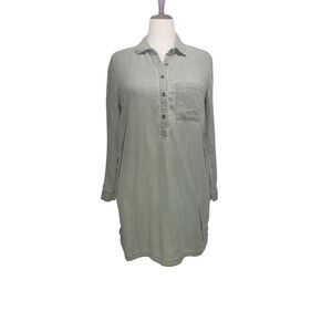Old Navy Sage Green Long Sleeve Shirt Dress L | Chambray Feel Casual Tunic